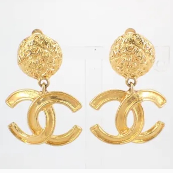 Chanel Vintage Gold Plated Logo Earrings - Picture 1 of 4